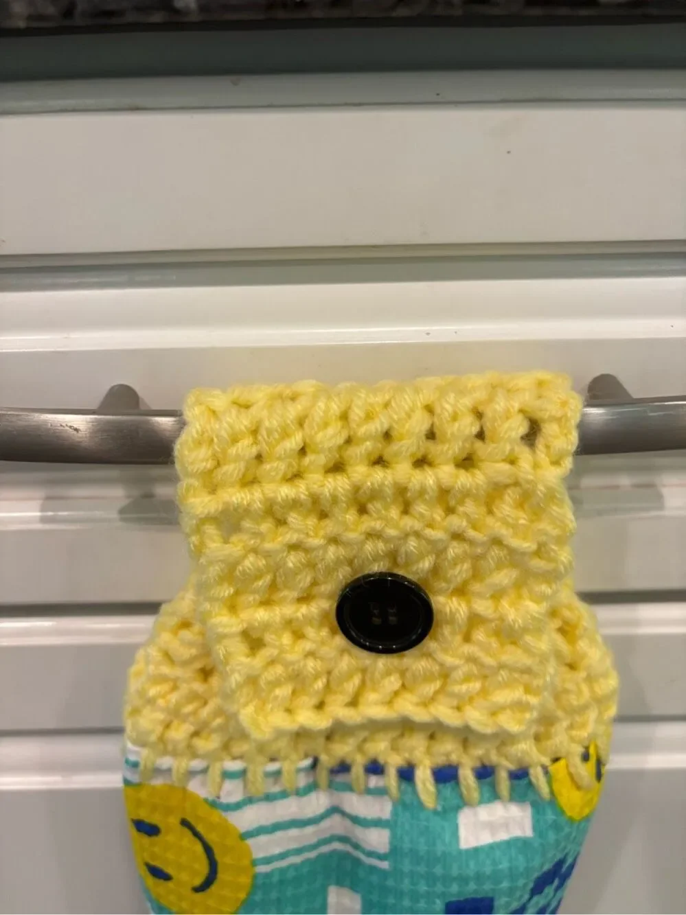 Crochet Top Kitchen Towel-Smiley faces with design